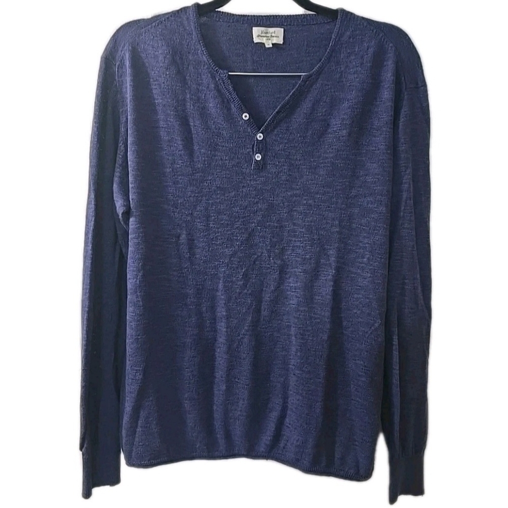 Hartford Alternative Classics 1979 Men Blue  Long Sleeve Linen Blend Top Size XL